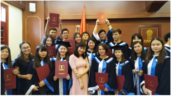 凭祥市中等职业技术学校第33批河内大学留学生毕业典礼与越方班主任合影